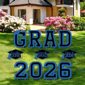 Tatuo 11 Pcs Graduation Yard Sign Decorations Class of 2026 Congrats Graduation Lawn Signs Grad Yard with 23 Stakes for High School College Outdoor Party Supplies(Blue Black,Simple Style)