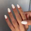 White Short Coffin Press on Nails Medium, Glue on Fake Nails for Women, Ballerina T Shape Acrylic False Nails, Natural Handmade Gel Square Nails