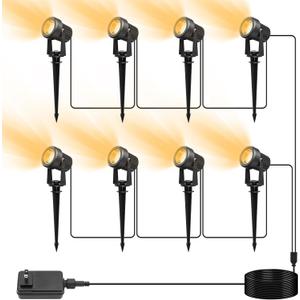 VOLISUN Outdoor Uplight Landscape Spotlight with Transformer, Low Voltage Landscape Lighting with Stakes 8Pack Outdoor Uplights for House, Flags,131.2ft Cable IP65 Waterproof Warm White (8 Pack)