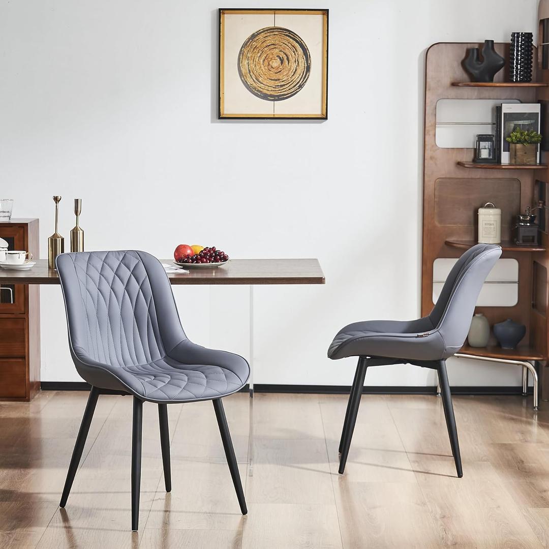 YOUNIKE Dining Chairs Set of 2 with High Backs Mid Century Modern Kitchen Dining Room Chairs PU Faux Leather Upholstered Comfortable Wide Padded Accent Side Chair for Living Room Grayish Purple (Dusty Blue)