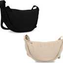 Nylon Crescent Crossbody Bag for Women Purses Trendy Men,Small Travel Sling Bag Hobo (Beige+black)