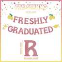Pre-Strung Freshly Graduated Banner, 2026 Lemon Theme Graduation Sign, Rose Gold Glitter Garland for Farewell Party, Going Away Party Decorations, Graduation Wall Hanging Supplies
