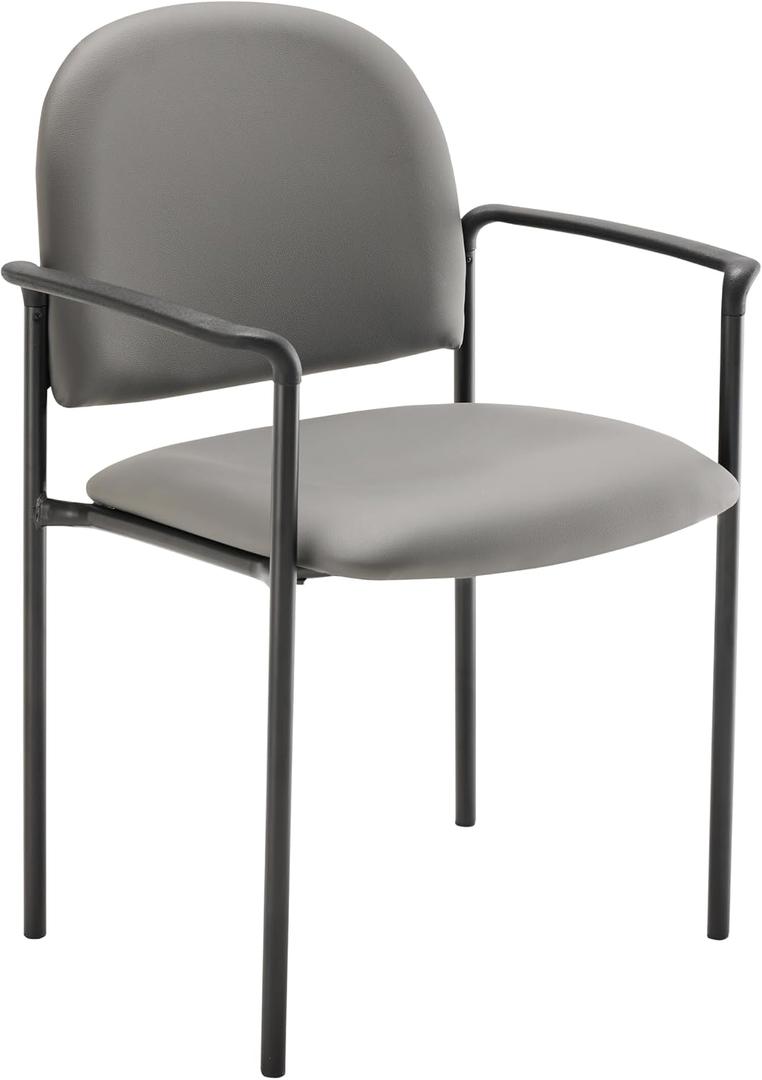 Flash Furniture Steel Stackable Reception Chair with Arms, Gray Vinyl, 23.5"Dx23.75"Wx33.25"H
