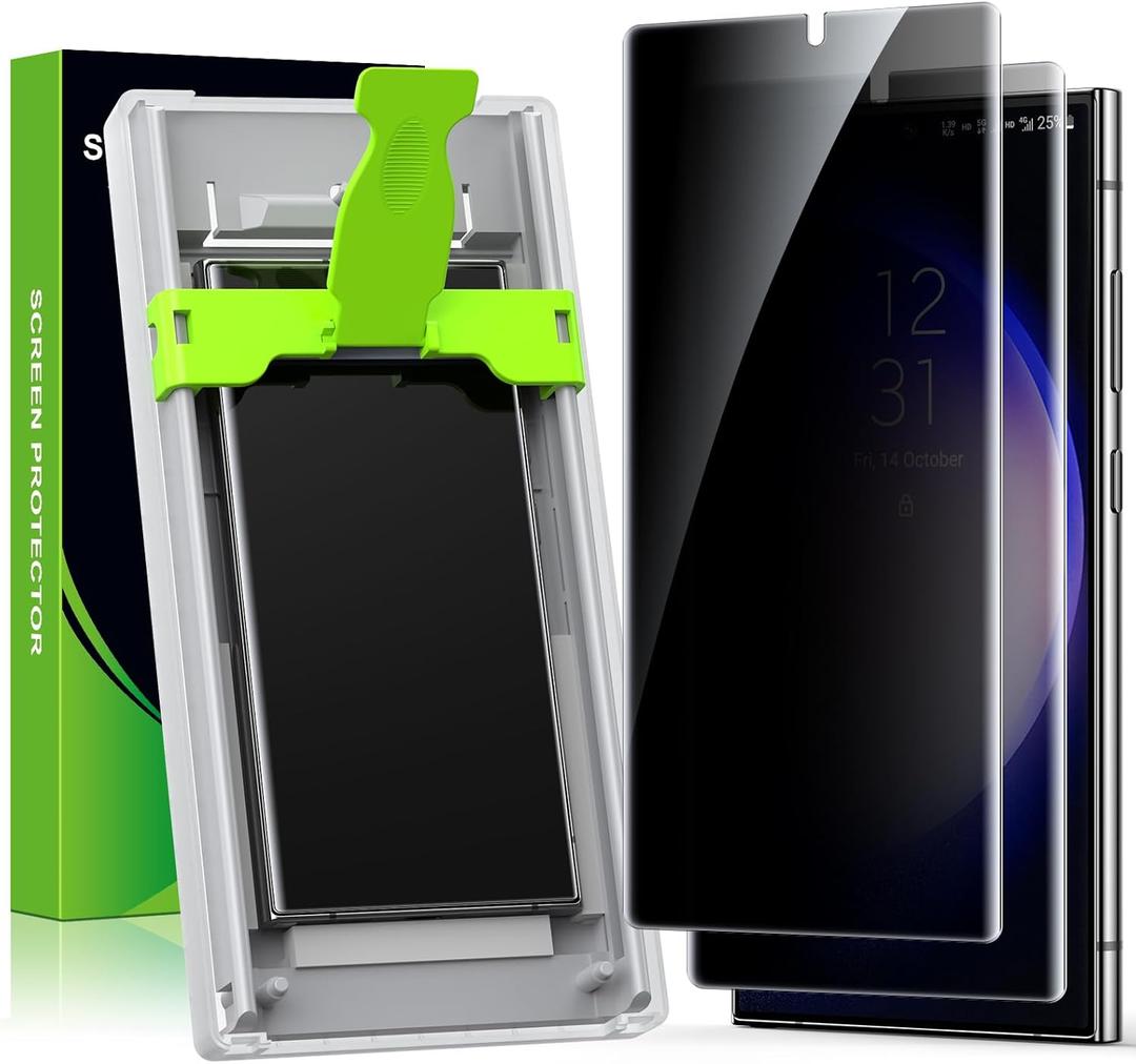 2 Pack for Samsung Galaxy S23 Ultra / S22 Ultra 6.8 Privacy Screen Protector [Non-Glass] Auto Alignment, Bubble-Free, Fingerprint ID Support, Full Coverage Anti-Spy PET Film, Case Friendly