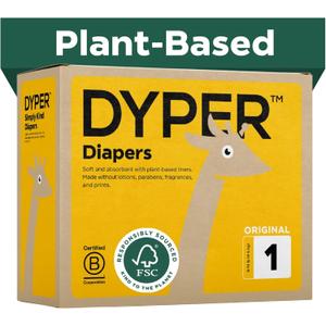 DYPER Baby Diapers Size 1 (216 Count)  Plant-Based, Hypoallergenic, Fragrance Free & Ultra Absorbent Disposable Diapers for Day and Overnight Skin Protection, Monthly Pack Size 1 Diapers