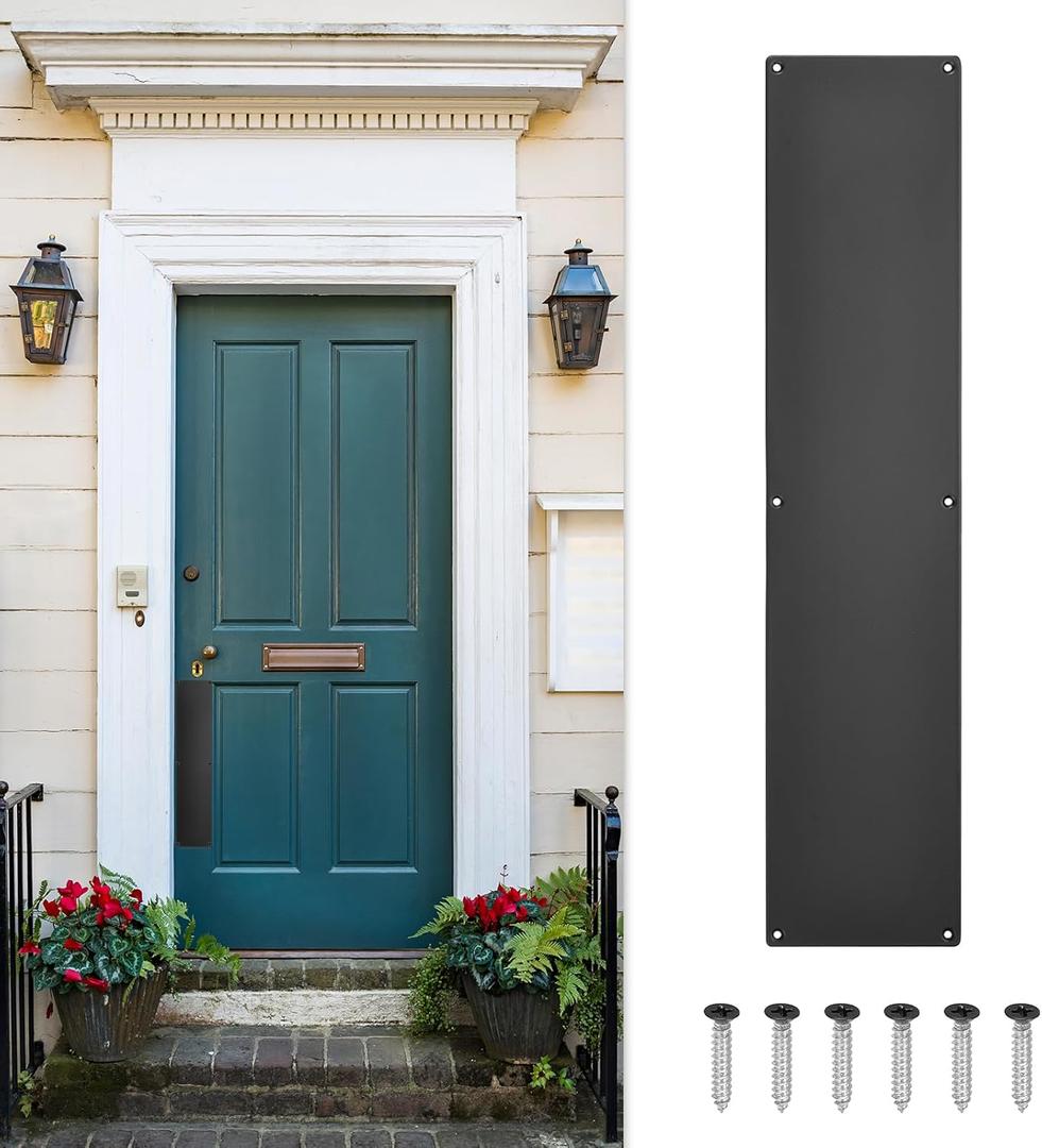 uxcell Aluminum Door Push Plate, 4 x 16 Inch, Black, 1.5mm Thick, for Exterior Doors