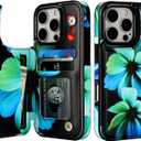 HAOPINSH for iPhone 16 Pro Wallet Case with Card Holder, Blue Florals Pattern Back Flip Folio PU Leather Kickstand Card Slots Case for Women Girls, Double Magnetic Clasp Shockproof Cover 6.3"