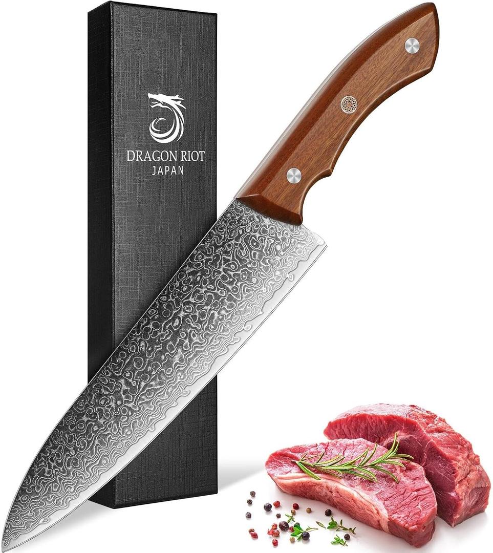 DRAGON RIOT Damascus Chef's Knife 7 inch, Japanese Kitchen Knife with VG10 Steel Core, Ultra Sharp Forged Professional Chef Knife With Full Tang Handle, Premium Gift Box