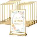 EHWINE 12 Pack Acrylic Sign Holder 5 x 7, Double Sided Gold Picture Frame Stand up Table Top Sign Holders, Clear Display Stand Menu Flyer Holder for Wedding Party