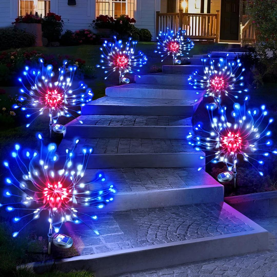 Anordsem Solar Lights Outdoor Waterproof: Garden Light Solar Powered for Yard Outside - LED Sparkler Fireworks Colorful Lighting Patio Decor 6 Pack - Gardening Gifts for Women Men Gardener