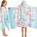 Girls' Hooded Bath Towel, Oversized 50" L x 30" W for Ages 3 to 12 Kids, Quick Dry Lightweight Soft Microfiber Hood Beach Towel Cover Up, Sunshine Unicorn Theme