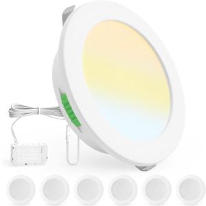 Bojim 6 Pack 12v Recessed Led Lights Low Voltage RV Puck Light Interior with Hub and 59in Cords, 3CCT Super Bright Easy to Install Flush Mount Ceiling Lighting IP44 Waterproof for Van Trailer Boat