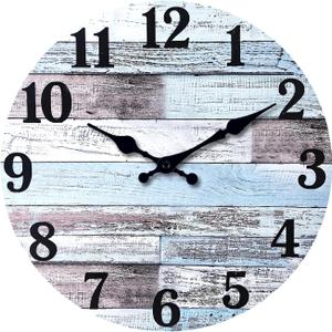 XNM Wood Extra Large Clocks Battery Operated Decorative 24 Inch Nautical Grey Rustic Wall Clock for Office Round Wall Clock Silent(MDF No Solid Wood) (Light Blue Grey)
