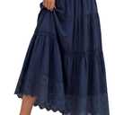 Womens Maxi Skirt Boho Summer Flowy Tiered Elastic High Waisted A Line Long Skirts Trendy Beach Vacation Clothes (Blue, M)
