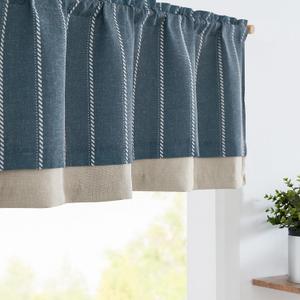 jinchan Nautical Valance Striped Linen Curtain 16 Inch Farmhouse Light Filtering Double Layer Valance for Kitchen Living Room Bathroom Windows Pinstripe Window Treatment 1 Panel Blue