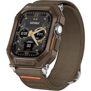 Suitisbest Stretchy Nylon Band Compatible with Apple Watch 49mm 46mm 45mm 44mm with Rugged Case Protective Cover, for Apple Watch Ultra 2/ Series 10/9/8/7/6/5/4/SE, Durable iWatch Strap for Men Women