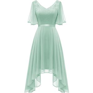BeryLove Homecoming Cocktail Formal Party Dress Bridesmaid Wedding Guest A Line Lace Elegant Flowy Prom Dresses (Light Green)