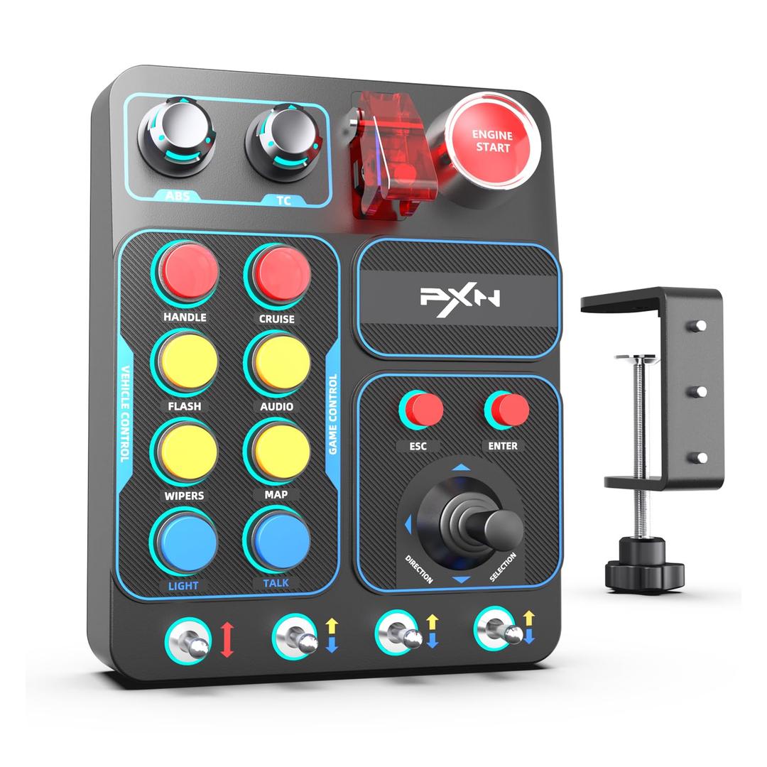 PXN CB1 Multi-function Racing Button Box PC USB Simulation Racing Instrument Center Control Button Box - Compatible with PC/ V9 GEN2, 30 Programmable Buttons, Adjustable RGB Lighting, For Truck ETS2 Hub Sim racing