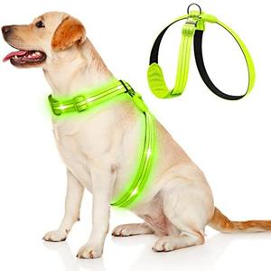 KOSKILL Green USB Rechargeable 360-degree Illumination Dog Harness, Small, Reflective