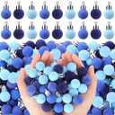 120 Pcs Mini Christmas Velvet Balls Ornaments Bulk, 0.79inch / 20 Mm, Flocked, Ready to Hang for Christmas Tree, Wreaths, Patio(Blue)