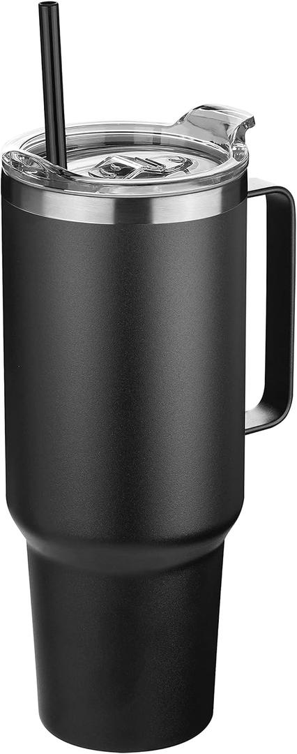 HASLE OUTFITTERS 40 oz Stainless Steel Tumbler with Handle, Vacuum Insulated Tumblers Bulk, Reusable Double Wall Travel Coffee Mug, Durable Powder Coated Water Bottle (Black, 3)