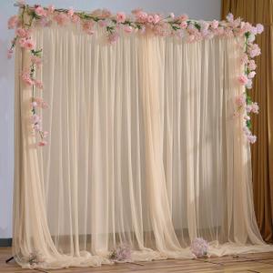 10x10FT Champagne Sheer Tulle Backdrop Curtains for Wedding Parties,2 Pack Photo Backdrop Curtains Ceiling Drapes for Birthday Party Baby Shower,Arch Fabric Background with Rod Pocket