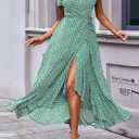 PRETTYGARDEN Women's Boho Floral Maxi Dress Summer Short Sleeve Wrap V Neck Long Flowy Beach Vacation Wedding Guest Dresses (Green, XL)