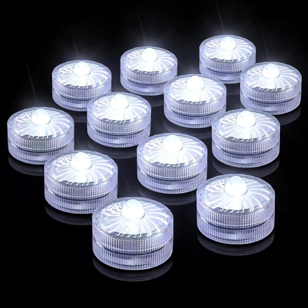 3 x HL Submersible LED Light,White Small LED Light,100 Hours Waterproof Flameless Led Lights Battery Powered for Wedding Home Vase Festival Party Decoration 12pcs (Built-in 24 Batteries)