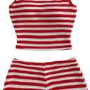 SOLY HUX Women's 2 Piece Striped Off The Shoulder Crop Tops and Mini Shorts Set Summer Y2K Going Out Outfits, Size Small