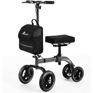 Collapsible All Terrain Knee Scooter for Adults for Foot Surgery, Adjustable Knee Walker Cart Scooters with Basket, Clearance Knee Crutchs Alternative for Broken Leg Ankle Injuries, Dual Brakes, Grey