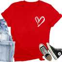 Valentines Day Shirt for Women Love Heart Printed T-Shirts Casual Summer Tee Tops (Red, XL)