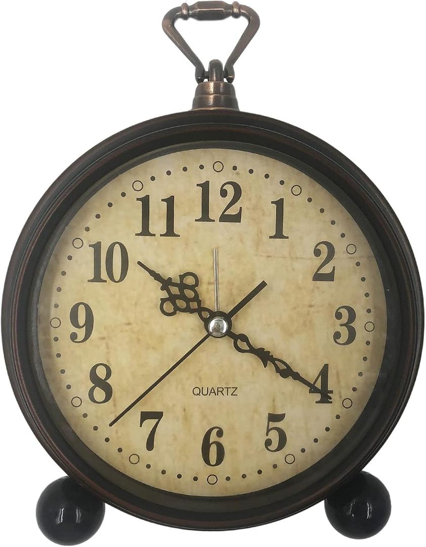 5 Inch Retro Analog Alarm Clock,Battery Operated Silent Non Ticking Small Clock for Bedside Desk Bedroom Lving Room Gift Clock (Arabic)