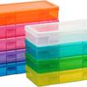 novelinks Plastic Small Storage Bins with Lids for Organizing, Mini Clear Storage Containers and Stackable Storage Box Organizer for Pencil Boxes, Task Boxes, Crayon Boxes (9 Pack Medium -Color)