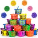 Evoio Easter Baskets in Bulk for Kids 24 PCS Plastic Easter Basket Bucket for Eggs Hunts Game, Classroom Eggs Collecting Baskets with 6 Color Raffia Paper Grass Filler Basket for Kids Egg Hunts Party