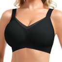 Ellareese Wireless Bras for Women with Support V Mesh No Underwire Everyday Bras Full Coverage Push Up Bralette (Black, XXL)