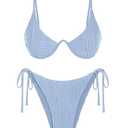 ZAFUL Women's Chic Bikini Sets String Underwire Two Piece Bathing Suit Tie Side Thong Cheeky Swimsuits Sky Blue M