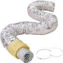 VEVOR 6 Inch Insulated Flexible Duct R-4.2，25 Feet Long with 2 Duct Clamps, Heavy-Duty Three Layer Protection Air Ducting Hose for HVAC Heating Cooling Ventilation and Exhaust Ductwork Insulation