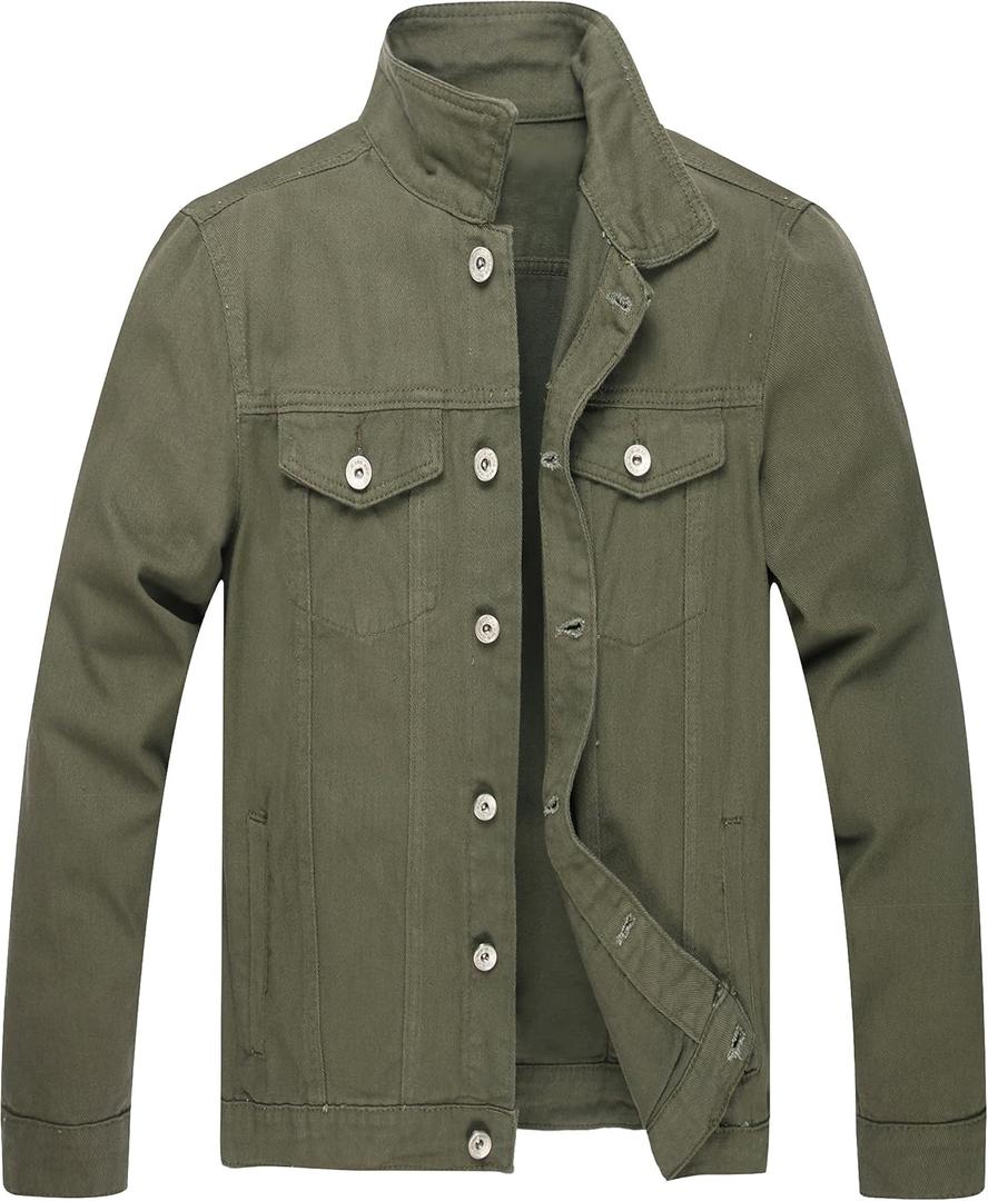 Denim Jeans Jackets For Slim Fit Destroyed Distressed Fashion Ripped Vintage Coat Jeans Jacket (Green, XXXL)