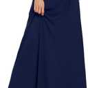 Womens Maxi A-line Long Skirt Casual 2026 Elastic High Waist Flowy Skirts with Pockets (Blue, XL)