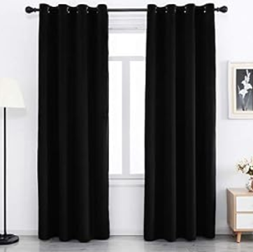SPXTEX Black Velvet Curtains - Grommet Top, 84 Inch Long, Thermal Insulated, Light Filtering, Set of 2 Panels