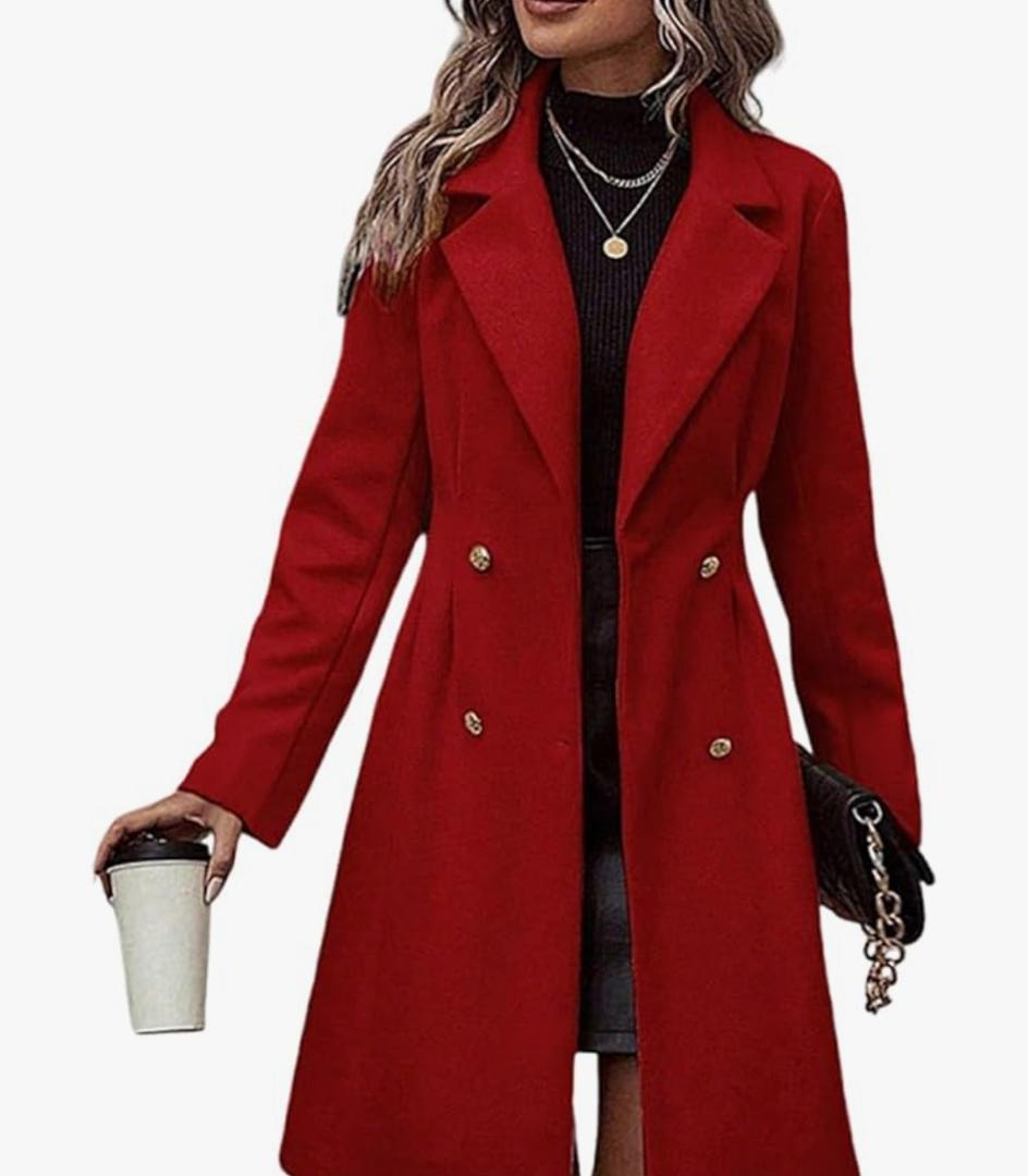 utcoco Women's Double Breasted Long Wool Pea Coat Notched Lapel Woolen Trench Overcoat XS