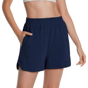 Womens Sweat Shorts Cotton Curved Hem Casual Lounge Short Workout Athletic Shorts with Pockets M, Navyblue