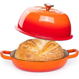 Enamelled Cast Iron Dutch Oven Pot  Dutch Oven For Sourdough Bread Baking  Cast Iron Bread Pot  Orange, 6 Quarts, 26cm  by Nuovva