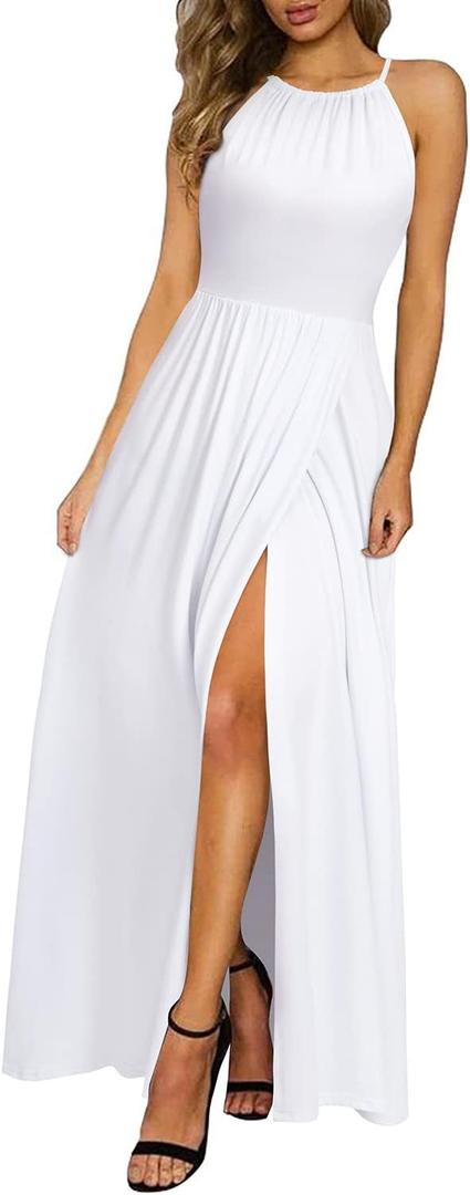 KILIG Women's White Summer Maxi Dress Sleeveless Loose Long Flowy Bridal Shower Beach Wedding Guest Dresses (White, Large)