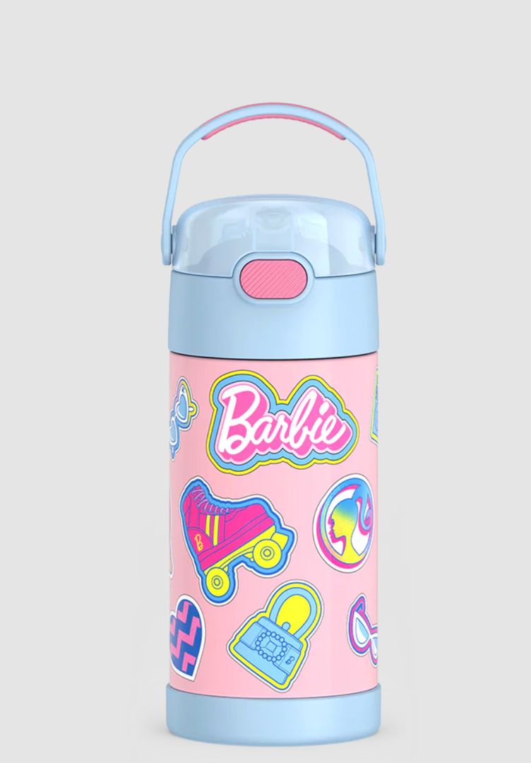 THERMOS FUNTAINER Water Bottle with Straw - 12 Ounce - Kids Stainless Steel Vacuum Insulated Water Bottle with Lid, Barbie