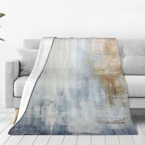 Blue Gray Abstract Art Style Blanket Soft Flannel Colorful Decorative Throw Blanket Holiday Square Birthday Blanket for Easter Gifts Home Couch Sofa Bed Room, 56x 46"