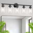 5-Light Black Bathroom Vanity Lights, E26 Modern Bathroom Light Fixtures with Clear Glass Shade, Mirror Kitchen Hallway Cabinet Living Room Sconces Wall Lights