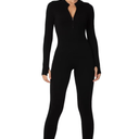 Sunzel Long Sleeve Jumpsuits for Women, Ribbed One Piece Casual Yoga Workout Zip Front Bodycon, Legging Fit & Thumbhole M