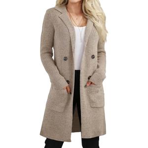 VIMPUNEC Women's Open Front Long Cardigan Sweaters Fall Casual Knit Jackets Coatigan with Pockets (Large)