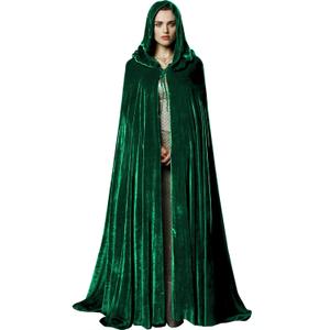 Unisex Adult Black Witch Cape Full Length Hooded Robe Cloak Halloween Dress Up Parties (Green-1)